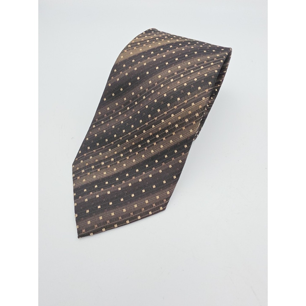 Alfani Mens Multicolor Geometric Silk Neck Tie Gold Black Hand Finished USA